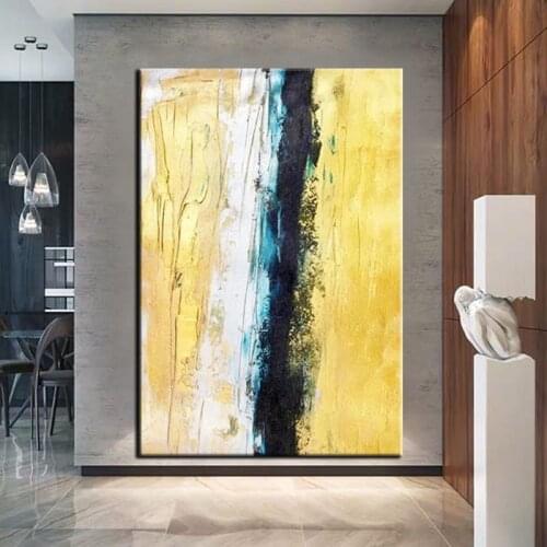 Hand Painted Oil Painting Yellow White Black Abstract Drawing Home Decor Modern Wall Art Canvas Wall Painting for Living Room
