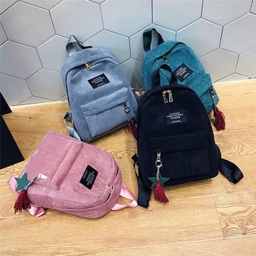 Fashion Corduroy Backpack Style Soft Fabric Female Solid Color Student Bag School Vintage Women Striped Teenage Girls Travel