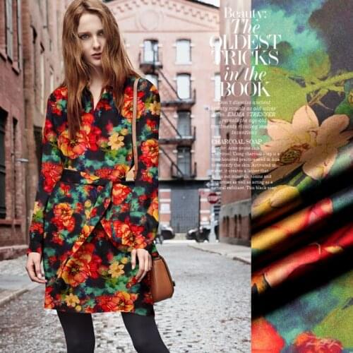 PRINTED SILK STRETCH SATIN 118cm width 19momme Pure Silk Fabric Sewing Supplier Flower Painting