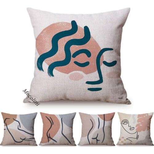 Modern Sketch Art Home Decoration Sofa Pillow Case Abstract Geometric Line Design Sexy Woman Face Decorative Chair Cushion Cover