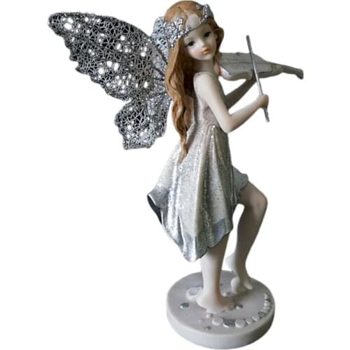 Playing the Violin Music Girl Angel Statues Resin Statue Art Sculpture Crafts Figure Home Decoration Desk Ornaments Gifts