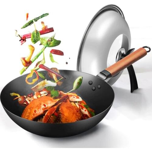 Traditional Cooking Wok, Big iron wok, Hand-made Wok, No coating, Non stick pot, Round bottom pan, Gas stove