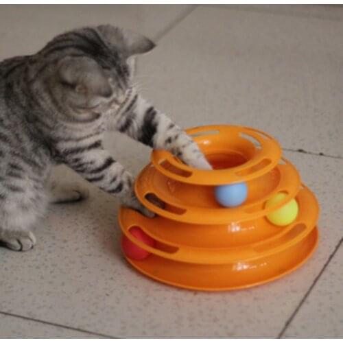 Funny Pet Toys Cat Crazy Ball Disk Interactive Amusement Plate Play Disc Trilaminar Turntable Cat Toy 2020