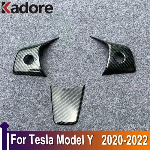 For Tesla MODEL Y 2020 2021 2022 Carbon Fiber Car Steering Wheel Protective Cover Trim Strip Sticker Inner Accessories Styling
