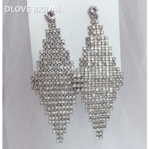 Drop Earrings for Women Crystal Rhinestone Big Diamond Shap Earrings Bridal Wedding Jewelry