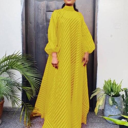 Womens Plus Size 4XL Shirt Dress Long-Sleeved See-Through Striped Stand-Up Collar A-line Oversized See-Through Summer Casual R