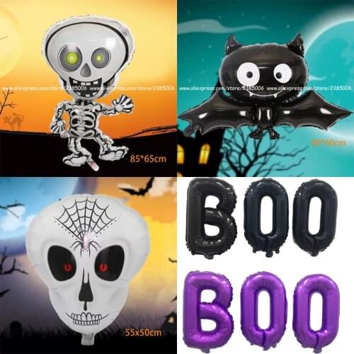 1pcs black bat Skull head toys foil balloon 16inch BOO Letter Inflated Balloons Happy Halloween Party Decoration Helium Globos