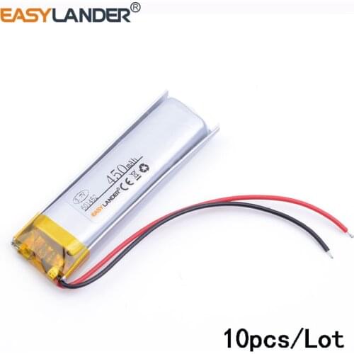 10pcs/Lot 3.7V 450mAh Rechargeable li Polymer Li-ion Battery For bluetooth headset mouse Bracelet Wrist Watch 601452 061452