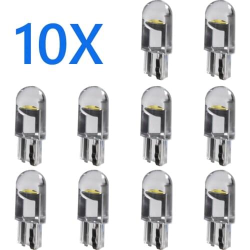 10Pcs Lucent W5W T10 Led Cob Glass Car Light Bulb 6000K White Auto Automobiles License Plate Lamp Dome Read Light DRL Style 12V