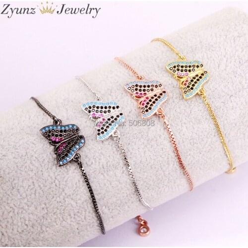 10PCS ZYZ327-1170 Mixed Color CZ BUTTERFLY Connector Bracelet, CZ Micro Pave Butterfly /Insect/ Bug/ Animal Beads with Chain