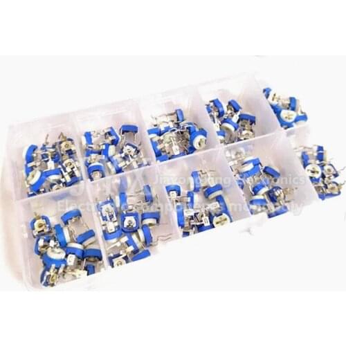 100PCS/LOT 10 Values *10PCS RM065 Vertical Adjustable Resistor Kit In Box 500 ohm-1M ohm Multiturn Trimmer Potentiometer Set