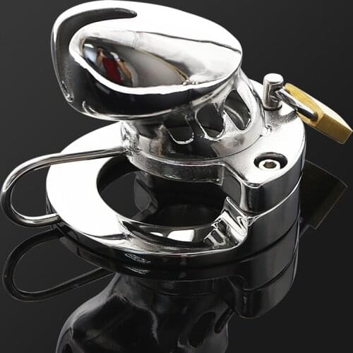 2 IN 1 Stainless Steel Cock Cage Ball Stretcher Chastity Device Cock Ring Chastity Belt Lock BDSM TOYS for Men BS074