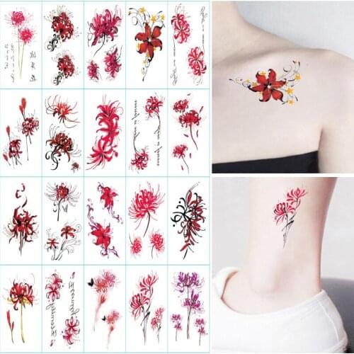 20pcs Temporal Tattoo Girl Fake Tattoo Sticker on the Body Temporary Tattoo Woman Waterproof Flower Higanbana