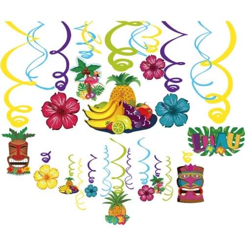 30pcs/set Hawaii Luau Party Decorations Tropical Fruit PVC Ceiling Hanging Swirl Happy Birthday Baby Shower Party Supplies XL015