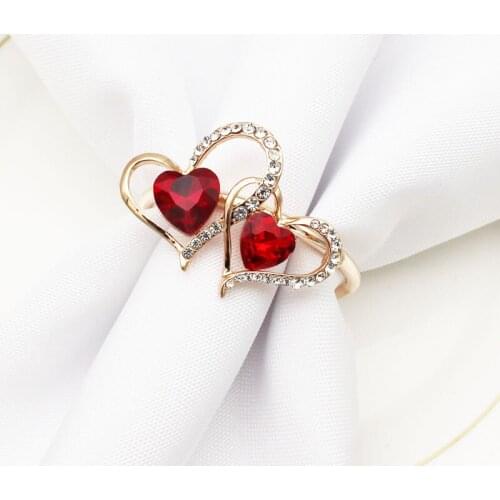 30pcs/lot Double Love Valentines Day Red Diamond Napkin Button Napkin Ring Napkin Ring Metal Cloth Ring