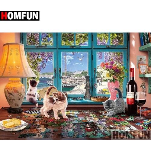 HOMFUN Full Square/Round Drill 5D DIY Diamond Painting "Cat" Embroidery Cross Stitch 5D Home Decor A08429