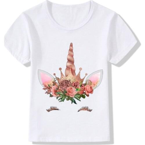 Cute Unicorn Face Design Children Funny T Shirt Baby Boys Girls Harajuku Summer White T-shirt Kids Cartoon Clothes