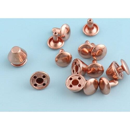 Mushroom Double Cap Rivets 50sets 10mm Rose Gold traperivets Nails Metal studs Leathercraft Round Studs for Bag Garment Bracelet