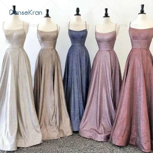 Sparkle Prom Dresses 2020 Party Dresses Gala Shiny A-line Prom Gown Elegant Ceremony Long Dress Gala Youth Spaghetti Straps