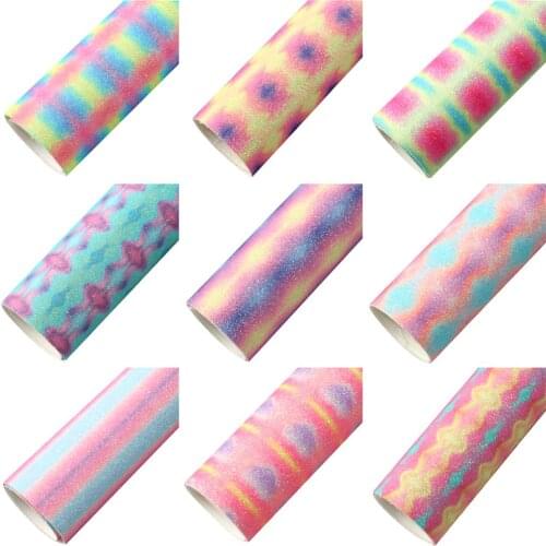 Gradient Color Geometric Patterns Faux Synthetic Leather Sheets For Hair Bows Home Gift Decor DIY Crafts Accesories Material