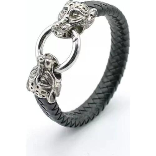 New punk design ancient silver animal leather bracelet for men and women spring buckle lion, cow, bird, ghost, bracelet, wristba