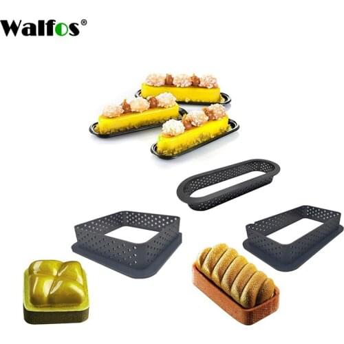 WALFOS food grade Circular Tart Ring French Dessert Stainless Steel Perforation Fruit Pie Quiche Cake Mousse Mold Kitchen Bakin
