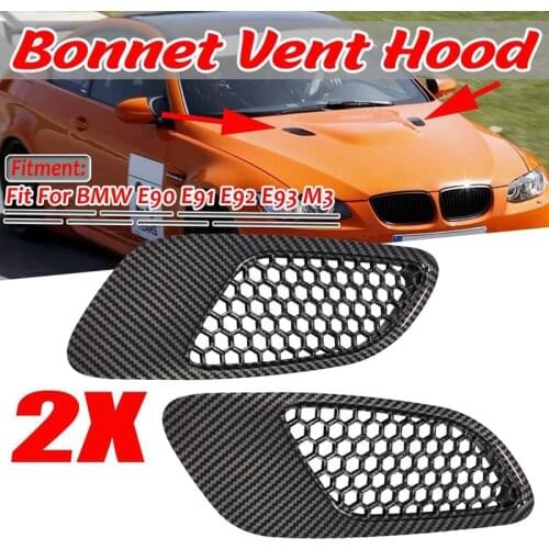 2PCS Engine Hood Vent Louvers Air Scoop Bonnet Vent Cover For-BMW E90 E91 E92 E93 M3, Carbon Fiber Pattern