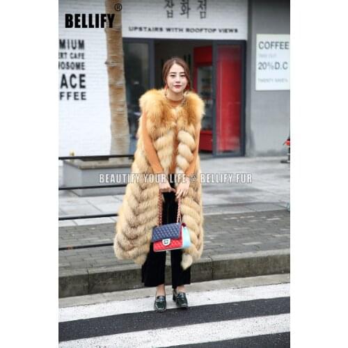 Hot Sale Women"s Long Real red fox Fur vest waistcoats Thick Warm Female Natural Fox Fur Jacket Outerwear