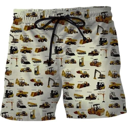 Fashion mens and womens beach shorts 3D printing heavy equipment pattern shorts summer casual sports shorts