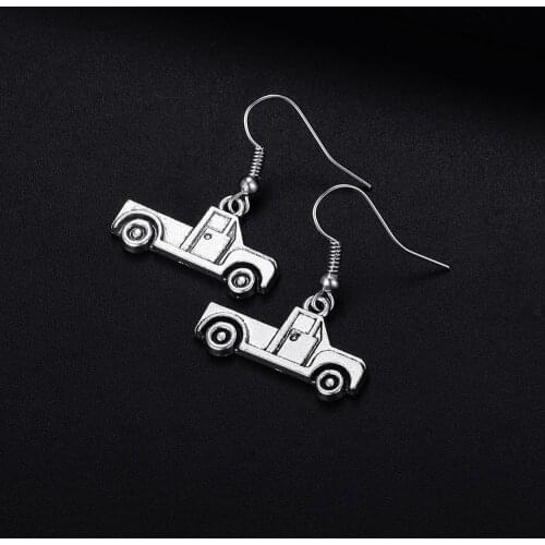 Trendy Vintage Truck Shape Dangle Antique Silver Plated Earrings for Women Girl Retro Drop Earrings Cute Earring Jewelry Bijoux