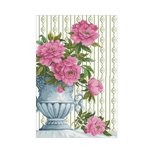 Classical vase pollen peony Needlework,For Embroidery,DIY 14CT Unprinted Arts Cross stitch kits Set Cross-Stitching Home Decor