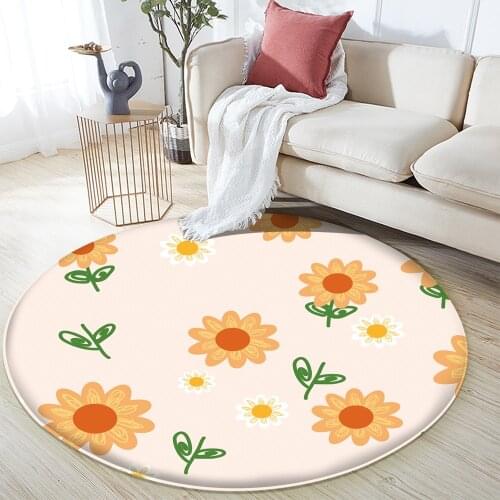 Non-Slip Carpet Round Bedroom Living Room Decor Carpet Fresh and Simple Style Orange Chrysanthemum PatternFlannel Carpet
