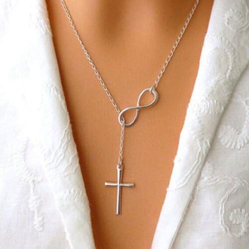 New Necklace 2021 Lucky Number 8 Cross Necklaces for Women Sweater Chain Necklace Jewelry Accessories Wholesale Collares
