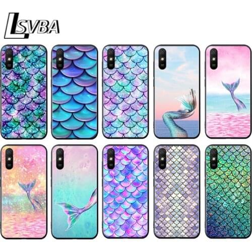 Mermaid Tail Bling for Xiaomi Redmi 10X Pro 5G 9A 9I 9T 9 GO K40 K30 K20 Ultra 8 7 6 5 4X Pro Soft Black Phone Case