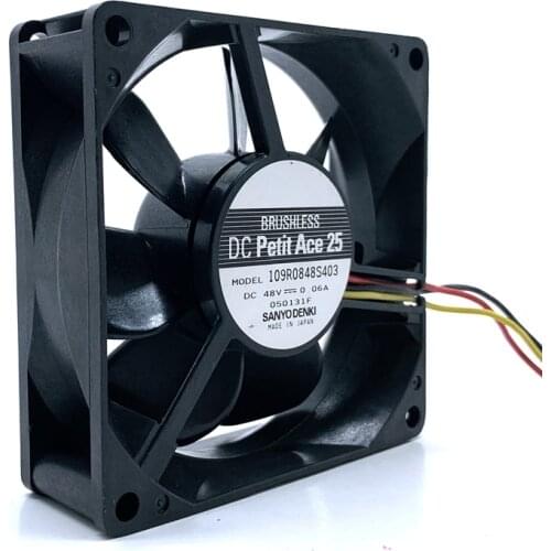 For Sanyo 109R0848S403 80X80X25mm DC 48V Cooling Fan 8cm 80mm 8025 3-Pin 3P 3Wire Cooler