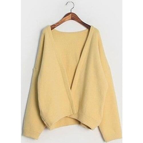 2021Autumn Trend Cardigan Women Yellow Solid Knit Sweater Simple Popular Chic Casual Loose Student Outerwear Female Top Hoty