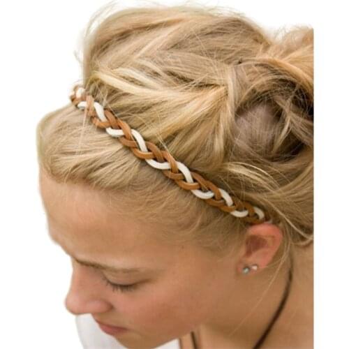 Real leather braided punk elastic headband new fashion cool adult and children elastic headband hair accessories