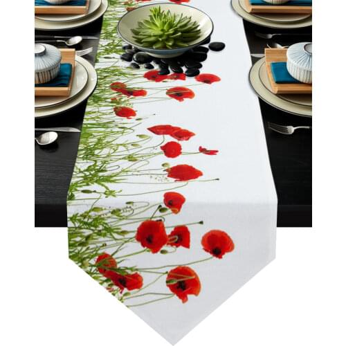 Field Red Flowers Bouquet Modern Table Runner Wedding For Party Event Home Decoration Table Cover Mat Decor Accessories