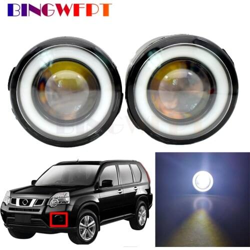 Angel Eye Fog Light Assembly For Nissan X-Trail T31 2007-2013 Car Front Bumper Fog Light With Halo Ring Daytime Running Lamp 12V