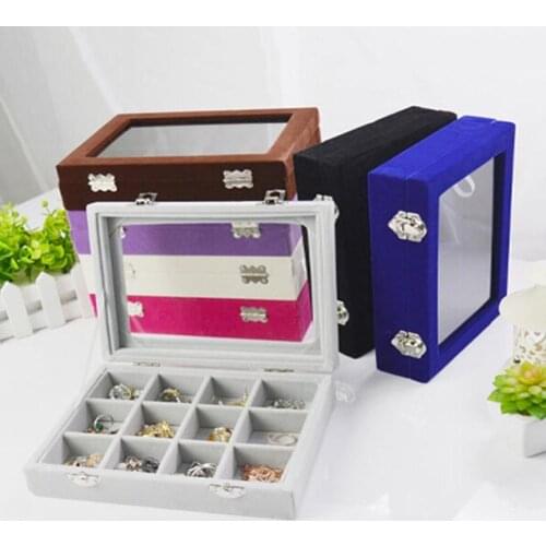 24 Grids Wooden Transparent Cover Buckle Jewelry Box Earrings Necklaces Makeup Holder Case Organizer Women Jewelery Storage