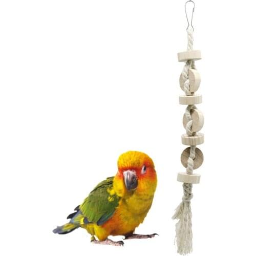 Bird Cage Parrot Bird Toys Wood Bird Chew Toy Funny Coin String Design Parrot Toys Parrot Hanging Toy Bird Cage Toys for Parrots