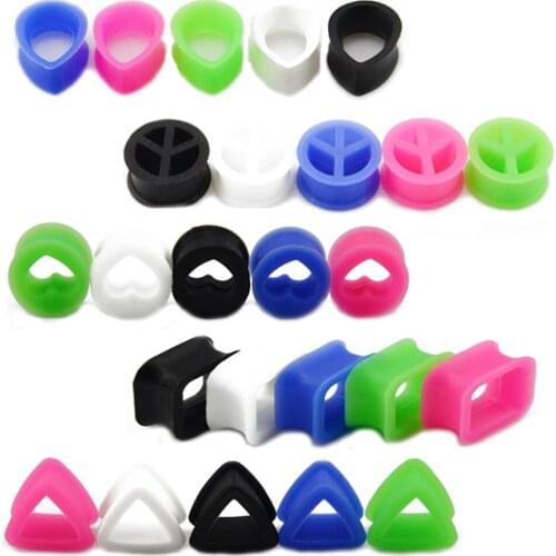 Showlove 5pcs Mixed Color Silicone Different Shape Ear Flesh Tunnel Plugs Piercing Body Jewelry