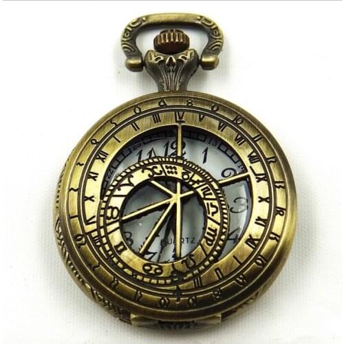 TOP Medium Hollowed Zodiac compass Astrology style Vintage hand pocket watch Necklace old fashion Women man retro Casual dress