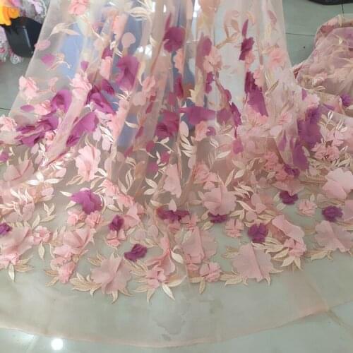Three-dimensional Colorful Chiffon Flower Mesh Embroidery Fabric For Skirt Wedding Dress Designer Fabric