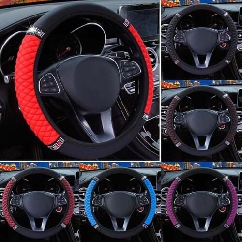 Universal Girl Women Car Steering Wheel Cover Wrap PU Leather Beautiful For 14.57" (37CM) to 15" (38CM) M Size Car Decoration