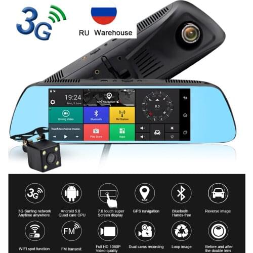 TOPSOURCE GPS Navigation Dash Camera 3G 7" HD Screen Mirror Car DVR Android 5.0 With Rear view Camera Automobile Video Recorder