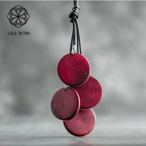 Vintage Wood Necklace Jewelry for Women Fashion Long Rope Chain Best Friends Pendants Female Handmade necklaces & pendants 2021