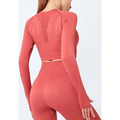 Long Sleeve Running Shirts Women Sexy Exposed Multicolor Navel Yoga T-shirts Quick Dry Fitness Gym Crop Tops Solid Sports Shirts