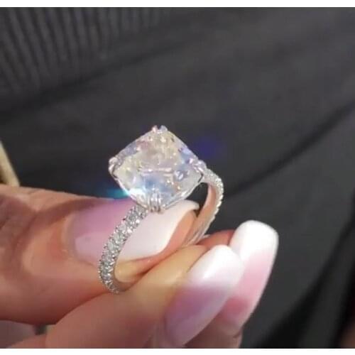 Real Solid 925 Sterling Silver Rings For Women Fashion 2ct Cushion cut Simulated Diamond Wedding Engagement Ring FINGER Jewelry