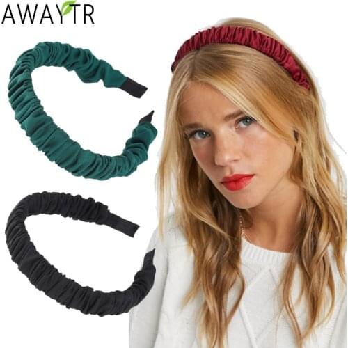 AWAYTR Woman Ruched Headbands Hair Hoop Solid All Side Wrapped Hairbands For Women Pleated Wide Headband Girls Hair Accessories